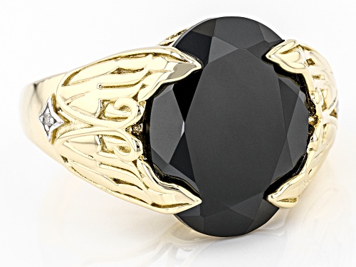 10.20ct Oval Spinel With 0.01ctw White Diamond Accent 18K Yellow Gold Over Silver Angel Wing Ring - Size 6