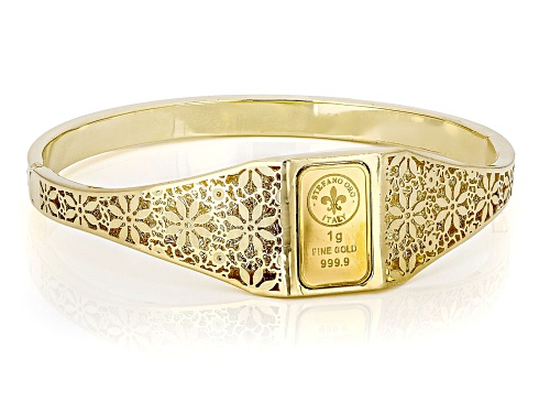 24k Yellow Gold 1g Classic Ingot on 14k Yellow Gold Ricami Bangle - Size 6.75