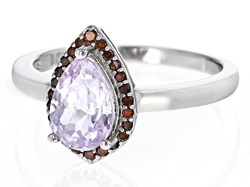 1.28ct Pink Kunzite And 0.12ctw Red Diamond Rhodium Over Sterling Silver Ring - Size 10