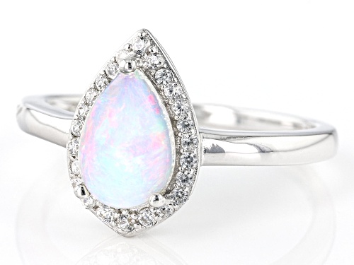 0.51ctw Ethiopian Opal And 0.12ctw White Zircon Rhodium Over Sterling Silver Ring - Size 8