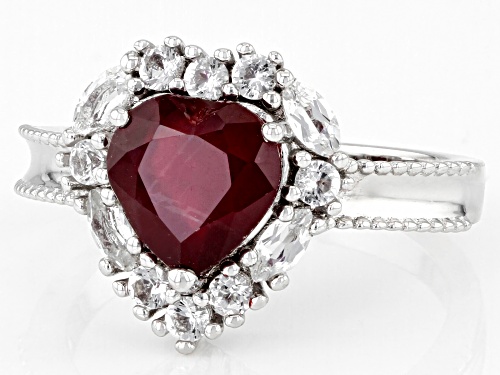 2.55ct Mahaleo® Ruby And 0.58ctw White Topaz Rhodium Over Sterling Silver Heart Ring - Size 10
