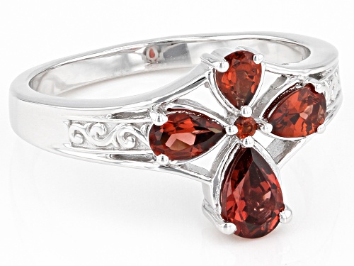 1.13ctw Vermelho Garnet™ Rhodium Over Sterling Silver Cross Ring - Size 7