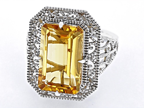8.25ct Brazilian Citrine Rhodium Over Sterling Silver Ring - Size 6