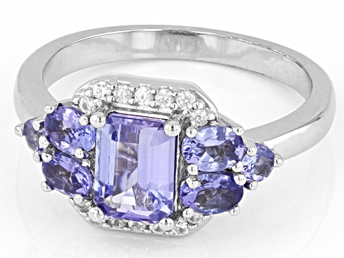 1.53ctw Tanzanite And 0.12ctw White Zircon Rhodium Over Sterling Silver Ring - Size 6