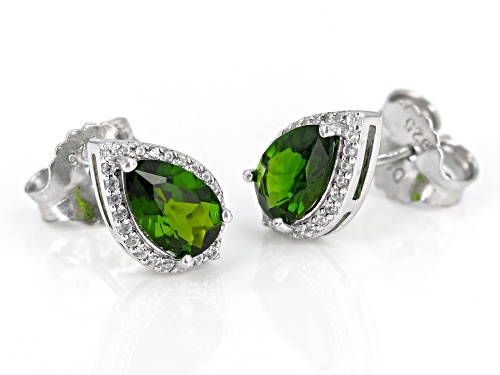 1.53ctw Chrome Diopside And 0.21ctw White Zircon Rhodium Over Sterling Silver Stud Earrings