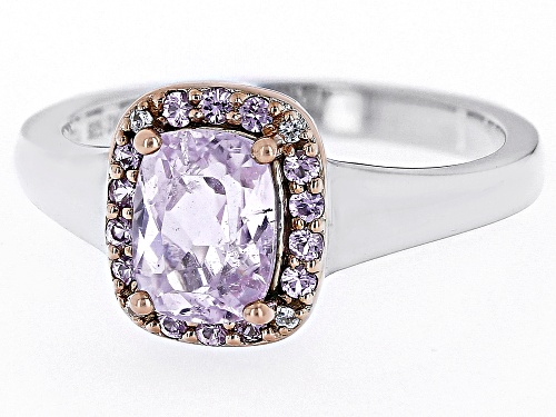 1.48ct Pink Kunzite, 0.20ctw Pink Sapphire, 0.02ctw White Zircon Rhodium Over Sterling Silver Ring - Size 7