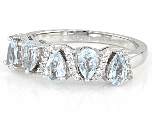 0.85ct Aquamarine And 0.13ctw White Zircon Rhodium Over Sterling Silver Band Ring - Size 8
