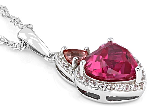 3.23ctw Lab Padparadscha Sapphire and 0.35ctw White Zircon Rhodium Over Silver Pendant with Chain