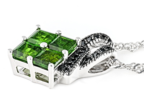 1.36ctw Chrome Diopside And 0.11ctw Black Spinel Rhodium Over Sterling Silver Pendant With Chain