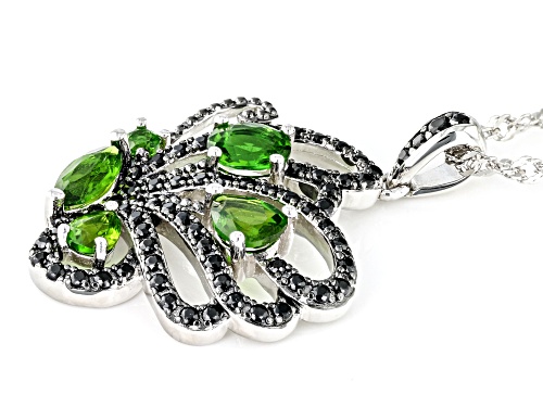 1.04ctw Chrome Diopside And 0.47ctw Black Spinel Rhodium Over Silver Butterfly Pendant With Chain