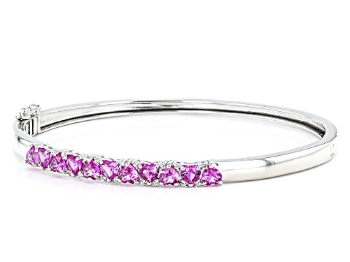 3.09ctw Lab Created Pink Sapphire And 0.09ctw White Zircon Rhodium Over Silver Bangle Bracelet - Size 8