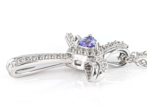 0.19ct Tanzanite And 0.29ctw White Zircon Rhodium Over Sterling Silver Cross Pendant With Chain