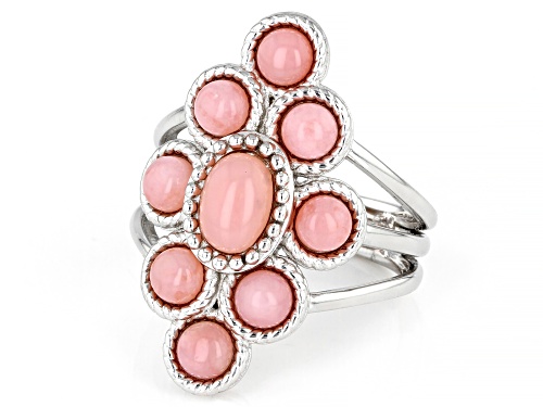 4mm Round and 7x5mm Oval Pink Opal Rhodium Over Sterling Silver Ring - Size 6