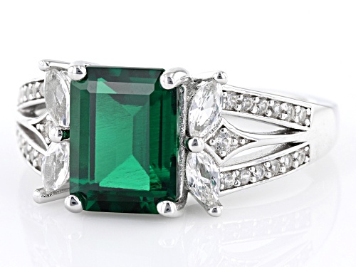 1.78ct Lab Emerald with 0.46ctw Lab White Sapphire & White Zircon Rhodium Over Sterling Silver Ring - Size 8