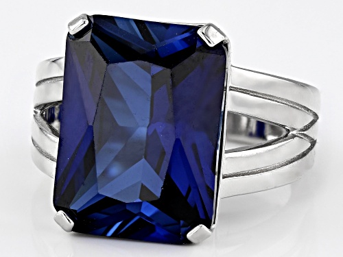 10.20ct Blue Lab Created Sapphire Rhodium Over Sterling Silver Ring - Size 8