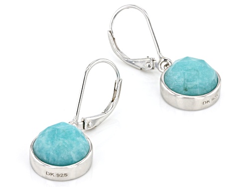 10mm Round Checkerboard Amazonite Rhodium Over Sterling Silver Earrings