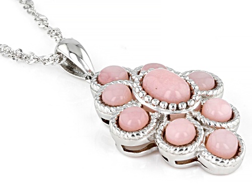 7x5mm And 4x4mm Pink Opal Rhodium Over Sterling Silver Pendant With Chain