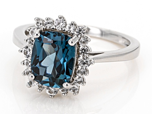 2.19ct Teal Lab Created Spinel with 0.41ctw Lab White Sapphire Rhodium Over Sterling Silver Ring - Size 9