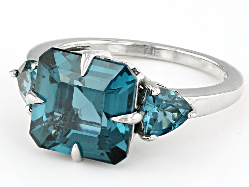 4.68ctw Asscher Cut Lab Created Teal Spinel Rhodium Over Sterling Silver Ring - Size 6