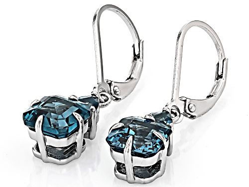5.27ctw Asscher Cut Lab Created Teal Spinel Rhodium Over Sterling Silver Earrings