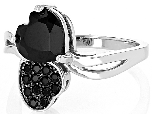 1.80ctw Heart Shaped Black Spinel with Black Rhodium Over Sterling Silver Heart Ring - Size 8