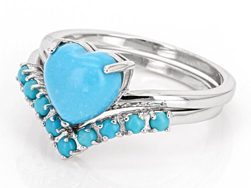 Blue Sleeping Beauty Turquoise Rhodium Over Sterling Silver Set Of Two Rings - Size 7