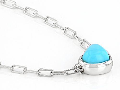 7mm Heart Shaped Blue Sleeping Beauty Turquoise Rhodium Over Sterling Silver Necklace - Size 18