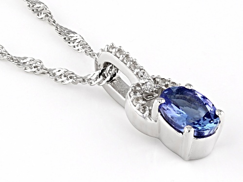 0.64ct Tanzanite with 0.06ctw White Zircon Rhodium Over Sterling Silver Pendant With Chain