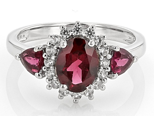2.46ctw Raspberry Rhodolite with White Zircon Rhodium Over Sterling Silver Ring - Size 9