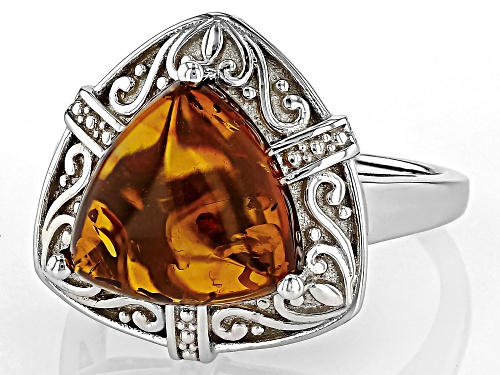 1.70ct Trillion Amber Rhodium Over Sterling Silver Ring - Size 7