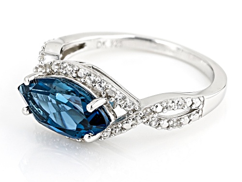 1.67ct London Blue Topaz with 0.24ctw White Zircon Rhodium Over Sterling Silver Ring - Size 6
