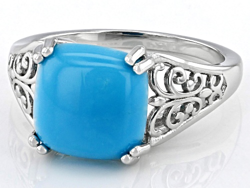 10mm Cushion Shape Sleeping Beauty Turquoise Rhodium Over Sterling Silver Ring - Size 9