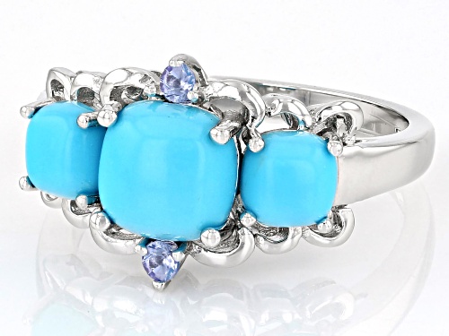 7mm Sleeping Beauty Turquoise with 0.07ctw Tanzanite Rhodium Over Sterling Silver Ring - Size 6