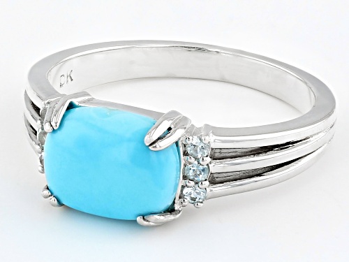 9x7mm Sleeping Beauty Turquoise with 0.10ctw Glacier Topaz™ Rhodium Over Sterling Silver Ring - Size 6