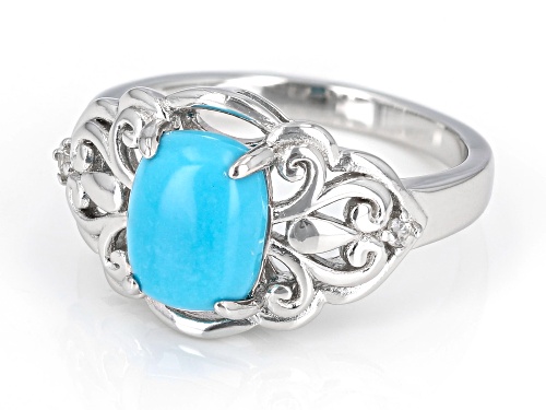 9x7mm Sleeping Beauty Turquoise with 0.03ctw White Zircon Rhodium Over Sterling Silver Ring - Size 9