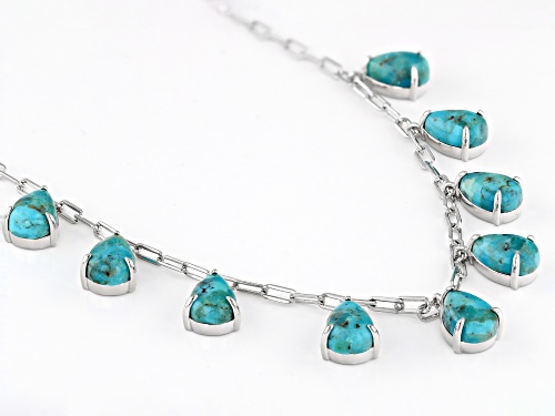 Blue Turquoise Rhodium Over Sterling Silver Necklace - Size 18