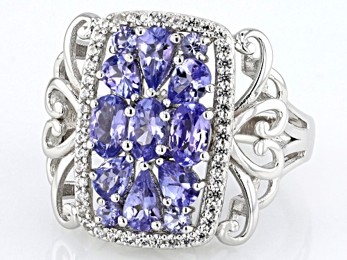 1.62ctw Tanzanite with 0.16ctw White Zircon Rhodium Over Sterling Silver Ring - Size 6