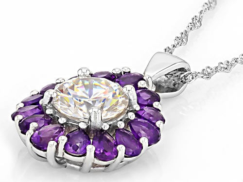 3.50ctw Strontium Titanate with 1.81ctw Amethyst Rhodium Over Sterling Silver Pendant with Chain