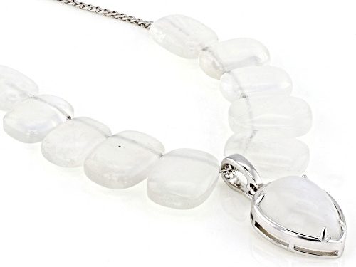 18x13mm Pear Shape Rainbow Moonstone Rhodium Over Sterling Silver Necklace - Size 18