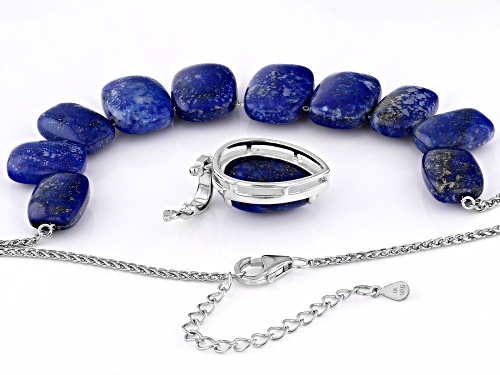 10-18mm Lapis Lazuli Rhodium Over Sterling Silver Necklace - Size 18