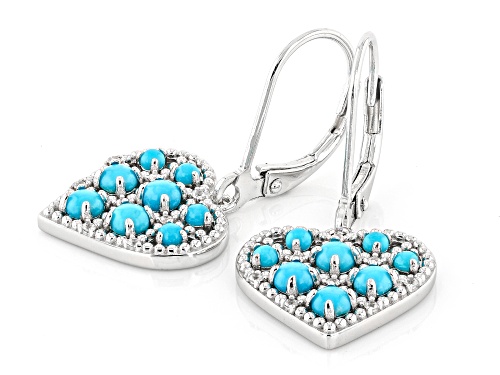 Blue Sleeping Beauty Turquoise with 0.03ctw White Zircon Rhodium Over Sterling Silver Heart Earrings