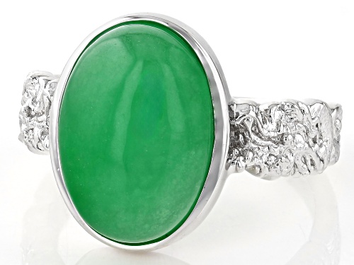14x10mm Oval Jadeite Rhodium Over Sterling Silver Dragon Ring - Size 10