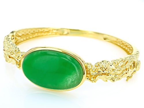 30x20mm Green Jadeite 18k Yellow Gold Over Sterling Silver Dragon Bangle Bracelet - Size 8