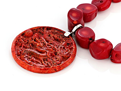 Red Sponge Coral Rhodium Over Sterling Silver Necklace - Size 18