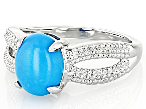 10x8mm Blue Sleeping Beauty Turquoise Rhodium Over Sterling Silver Ring - Size 8