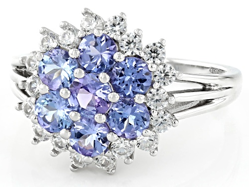 1.23ctw Tanzanite with 0.61ctw White Zircon Rhodium Over Sterling Silver Ring - Size 9
