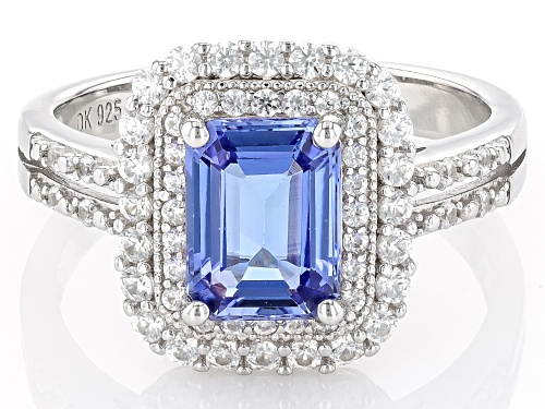 1.28ct Tanzanite With 1.09ctw White Zircon Rhodium Over Sterling Silver Ring - Size 8