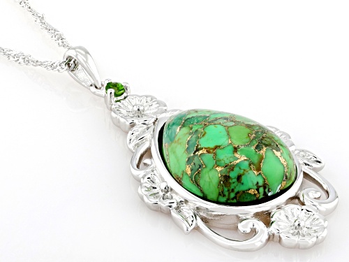20x15mm Green Mohave Turquoise Rhodium Over Sterling Silver Pendant with Chain