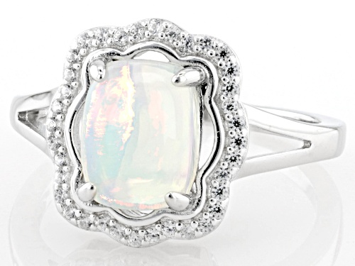 1.00ct White Ethiopian Opal with 0.15ctw White Zircon Rhodium Over Sterling Silver Ring - Size 10