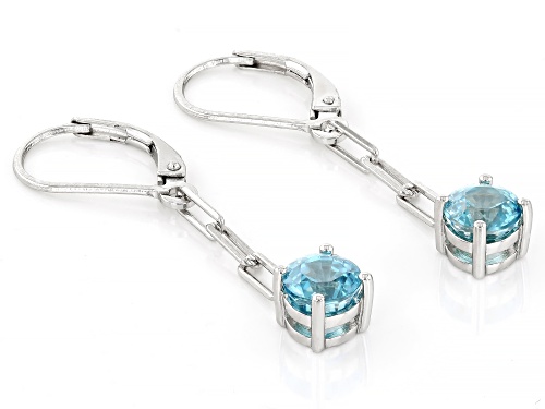 2.01ctw Blue Zircon Rhodium Over Sterling Silver Earrings